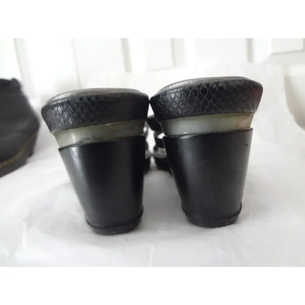 Cole Haan Black Leather Snakeskin embossed Strappy Wedge Sandals Slip on 9.5B